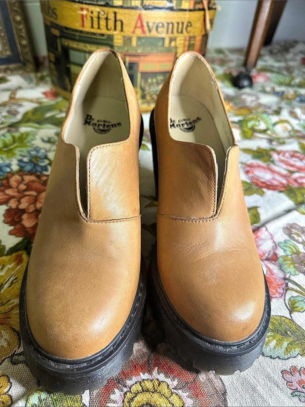 Dr. Martens Cordelia Tan Leather Chunky Heel Platform Shoes